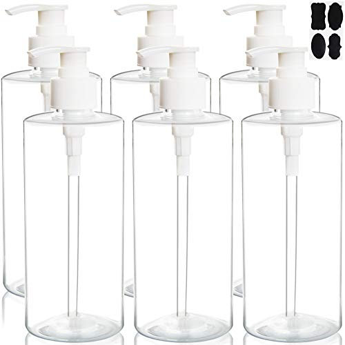 Youngever Lot de 5 Bouteille Pompe Shampoing 500ML, Bouteille Pompe Vide Plastique, Distributeur Flacon Pompe (Clear)