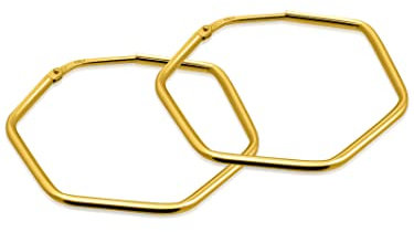 modabilé Creolen Hängend Sechseck Hexagon Damen Vergoldet (30mm) 925 Sterling Silber Form: Eckige Ohrringe Groß Edel Statement Ohrhänger für Frauen