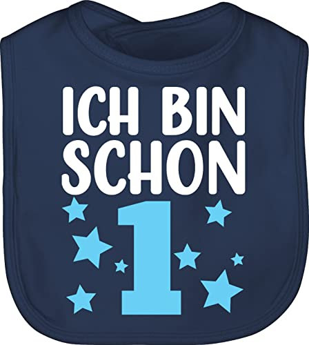 Baby Lätzchen - 1. Geburtstag - Ich bin schon eins mit Sternen weiß/blau - Unisize - Navy Blau - geschenk 1 einjährige latz 1geburtstag 1.geburtstag 1st 1jahriger one year first birthday 1ster