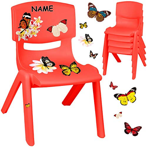 alles-meine.de GmbH Kinderstuhl/Stuhl - Motivwahl - rot + Sticker - Schmetterlinge & Blumen - inkl. Name - Plastik - bis 100 kg belastbar/kippsicher - für INNEN & AUßEN - 0 -..
