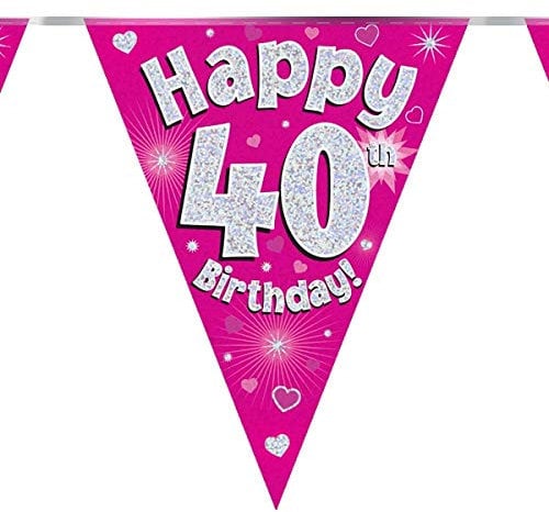 Wimpelkette zum 40. Geburtstag, Party-Flagge, Pink