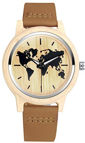 SUPBRO Holzuhren Herren & Damen Unisex Holzuhr Holz-Armbanduhr Analoge Quarzwerk Uhren Armband Karte braun