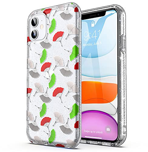ULAK Glitter Case Compatible with iPhone 11, Clear Glitter Case Sparkly Soft TPU Bumper Cover Bling Transparent Protective Phone Case for iPhone 11 6.1 inches - Summer Leafs