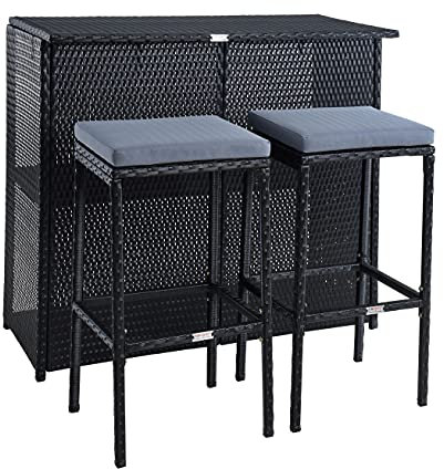 ESTEXO Polyrattan Gartenbar Set Barset Rattan Bar Sitzgruppe Gartenmöbel Set Tresen Hocker Gartenstühle Gartentisch Tisch (Schwarz)