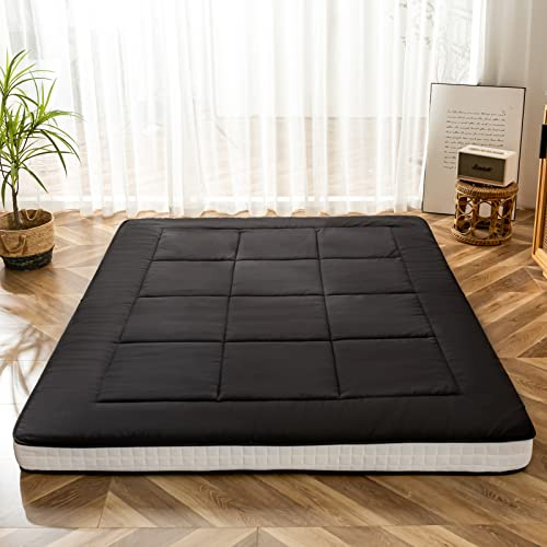 MAXYOYO Futon Matratze, gepolsterte japanische Bodenmatratze Gesteppte Bettmatratze Topper, atmungsaktive Bodenliege Gästebett für Wohnzimmer Schlafzimmer Camping Couch (Schwarz, 135x190cm)
