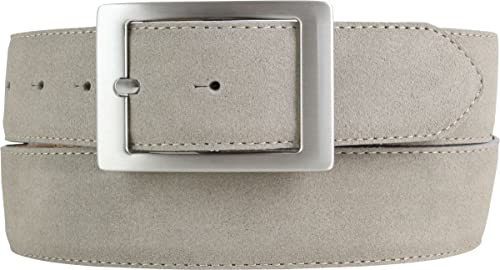 BELTINGER Herren-Gürtel aus Veloursleder mit Doppel-Schnalle 4 cm | Velour-Ledergürtel für Herren 40mm | Wildleder-Gürtel 4cm | Hellgrau 80cm