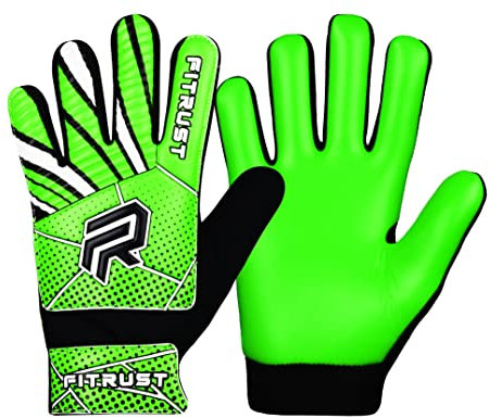 Fitrust Football Goalkeeper Gloves with Super Grip 3mm Latex & Protection Palms Soccer Goalie Gloves for Kids Children Youth (Green, 7)