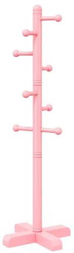 Azaeahom 8-Hook Freestanding Wooden Coat Rack 2 Adjustable Heights Pink
