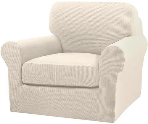 Turquoize 2 Piece Chair Covers for Living Room Armchair Couch Cover with Individual Cushion Covers Furniture Cover for Chairs (Chair,BiscottiBeige)