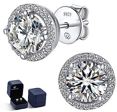 MomentWish Moissanite Ohrringe, 1 Karat Ohrringe Silber 925 Nickelfrei Halo Ohrstecker Damen Jahrestag Geschenk für sie mit Geschenkbox 5mm