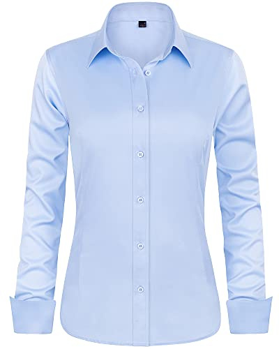 J.VER Womens Shirts Long Sleeve Stretch Dress Fitted Shirt Business Casual Work Office Ladies Blouses Shirts