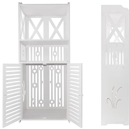ANSIMIDA Waterproof Bathroom Cabinets with Double Door, White Bathroom Storage Shelf Organizer Cupboard with Daily use layer, 40x25x90cm