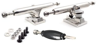 SPITBOARDS 34mm Fingerboard Pro Trucks by, Real Lock-Nuts, Rubber O-Ring Urethane Bushings, Optimized Hanger, Width 34 mm, for Fingerboard Tuning & Assembling (Chrome Silver)