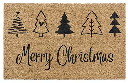 Hanse Home Kokos Fußmatte Weihnachten für Innen und Außen - Schmutzfangmatte Natur, Kokosmatte Outdoor Merry Christmas, Wetterfest und rutschfest für Flur, Terrasse, Eingangsbereich - 45x75cm