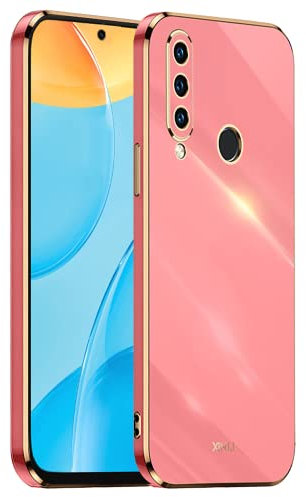 EASSGU Galvanisierter Rahmen Handyhülle für Huawei Y6p (6.3 Inches), Weiche TPU Silikon Schutzhülle - Rot