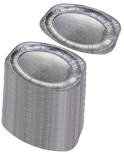 M1SS (Pack of 100-17” inch Platter Appetizer Tray Aluminium Foil Serving Trays Oval Catering Dishes Foil Party Platters Freezer/Oven Safe Disposable Serving Platter for Food Buffet Wedding BBQ
