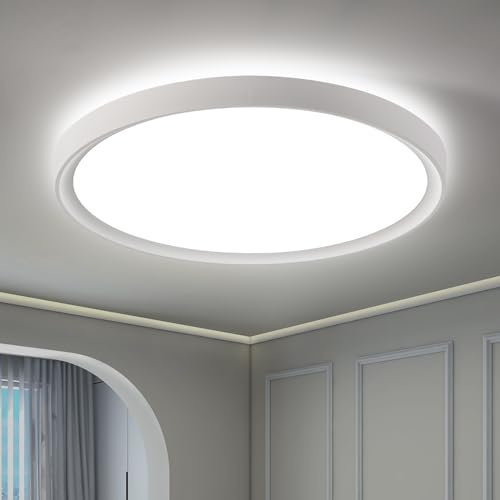 NUODIFAN LED Deckenleuchte,24W Deckenlampe,2400LM Ultra Dünn Weiß 6500K Wasserfest IP65 Badzimmer Deckenlampe,Rund Deckenleuchte Flimmerfreie Lampe, LED Lampen