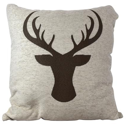 CHICCIE Kissen mit Hirschmotiv aus Polyester beige braun 45x45x6cm - Hirsch Deko