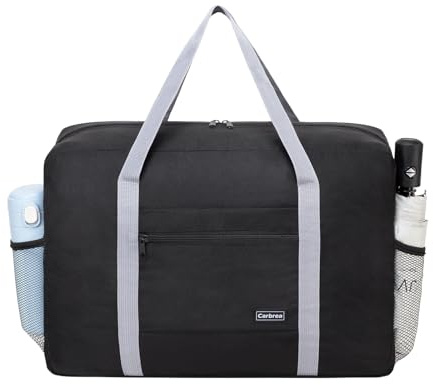 Carbrea Reisetasche Handgepäck Tasche für Flugzeug - 25L Faltbare Reisetasche EasyJet Handgepäck 45x36x20 Leichte Kleine Reisetaschen Sporttasche Travel Bag Weekender Damen Herren - Schwarz