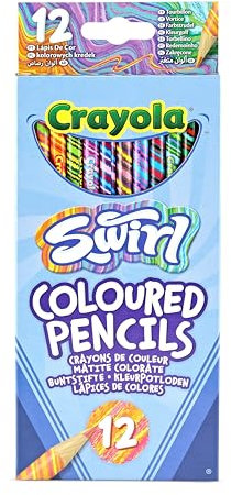 CRAYOLA Swirl Buntstifte, verschiedene Farben, 12 Stück, magischer Wirbel-Effekt, 4 Farben pro Bleistift, ideal für Kinder ab 3 Jahren