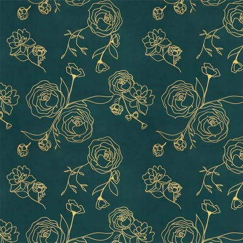Timeet Klebefolie Muster Gold Rose Blumen Selbstklebende Tapete Teal Blue Möbelaufkleber 44x300cm Wasserdichter Möbelfolie Selbstklebend Vinyl Folie für Schrank Schlafzimmer Wohnzimmer