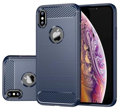 Gufuwo Case for iPhone Xs Case, iPhone X Case, Slim Thin Carbon Fiber Phone Case TPU Soft Back Cases Anti-Scratch Shockproof Protective Cover for Apple iPhone Xs/X Blue