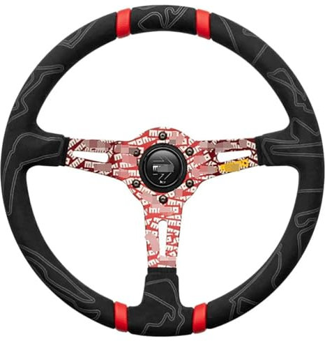 HLQXHM Volant de sport en cuir de haute qualité pour MOMO, voiture de course, volant en cuir suédé de 350 mm (Couleur : rouge)