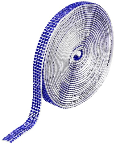 QUARKZMAN Selbstklebende Strasssteinstreifen, 4 Reihen 4 Yards Kristall Strassband Bling Diamant Aufkleber für Basteln, Auto- und Telefondekoration (Dunkelblau, 0,35 Zoll breit)