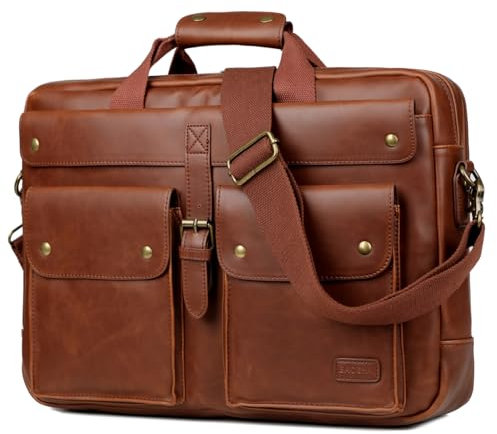 Baosha Faux Leder Aktentasche 15.6-17.3 Zoll Herren Laptoptasche Schultertaschen Arbeitstasche Notebook Tasche Business Taschen für Männer BC-07 (Braun)
