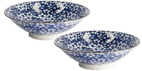 TOKYO BLUE Sakura Schalen 2er Set, extra große Suppen- & Ramen-Schalen, Ø 25,4 cm, 2-teiliges Set, asiatisches Porzellan, japanisches Design, Schalen für Nudeln & Salate