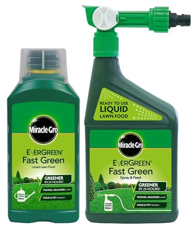 Miracle Grow Liquid Lawn Feed - Lawn Fertiliser Bundle of 1L Fast Green Concentrate Lawn Food & 1L Ready to Use Spray and Feed Lawn Grass Fertiliser with Topline Card for Richer and Greener Grass