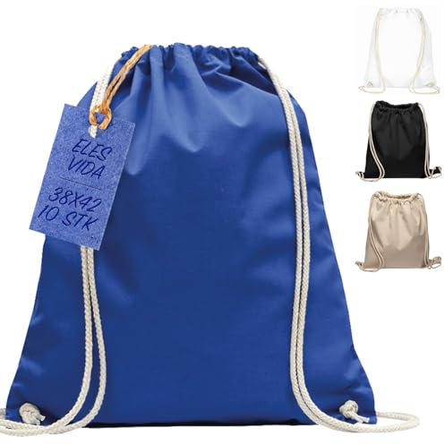 Baumwollbeutel 10 Stück 38x42cm Sportbeutel - Rucksack Stofftasche Turnbeutel Bag, Beutel, Baumwollbeutel, Jutebeutel OEKO-TEX® zertifiziert Stoffbeutel Einkaufsbeutel Gym zum bemalen (Royalblau)