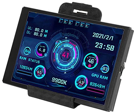 Joyzan Computer Temp Monitor, 3.5 Inch IPS USB Mini Screen PC CPU Ram HDD Data Monitor Temperature Display Type C Sub 480X320 Hardware Resolution Controller Freely AIDA64 (Black)