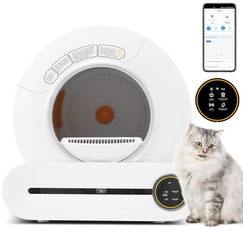 Merax Selbstreinigende Katzentoilette mit APP-Kontrolle 65L Leise Adaptive Automatische Katzentoilette Elektrisches Katzenklo Robuster einfach zu reinigen für mehrere Katzen