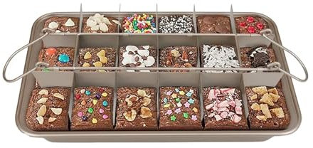 UOSIQOTE Brownie Pan with Dividers, Carbon Steel Bakeware Tray with Grips for Oven Baking, 18 Pre-Cut Square Molds for Brownies