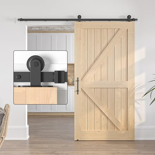 SANKEYTEW 8FT/244CM Sliding Door Kit,Single Wood Barn Door Sliding Kit,Heavy Duty Sliding Barn Door Kit,Black Sliding Door Track -top-Loading