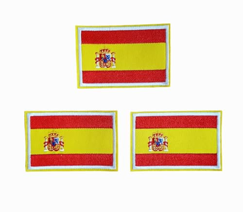 Parche Bandera de España, para Planchar o Coser, 3 Unidades Termoadhesivas de 8cm X 5cm, Bordado, Española