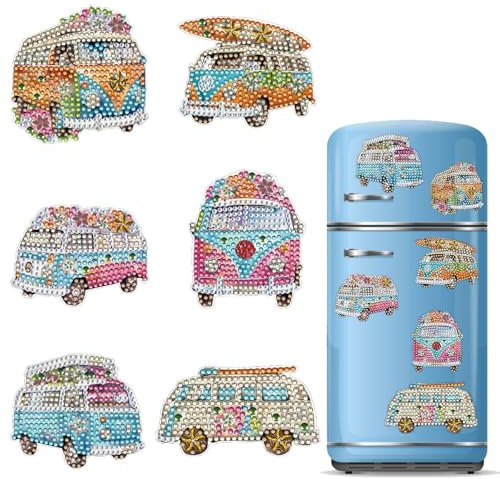 CXINLky DIY Diamond Art Painting Kühlschrankmagnete, BUS Diamant Malerei Kühlschrank Magnete Kits Heimdekoration für Kühlschrank, Whiteboard, Magnettafel, Pinnwand-04-Bus
