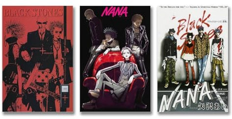 Gangguii Anime-Poster, Motiv: Nana, schwarze Steine, Wandkunst, Leinwandposter, Raumdekoration, ästhetisches Poster, Druck, Dekorposter, 20 x 30 cm, 3 Stück, Stil 1, 3 Stück