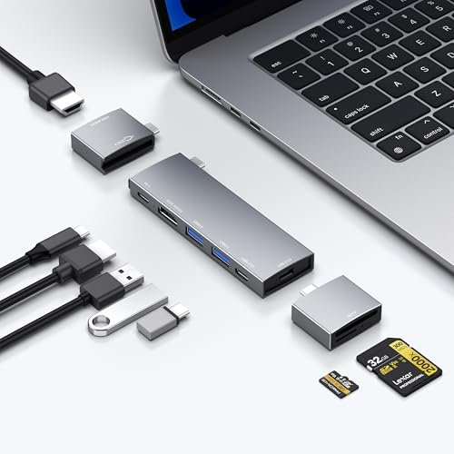 Hub USB per MacBook, hub USB-C 8 in 2, 2 HDMI 4K 60Hz, USB C, 2 porte dati USB A, microSD Card Reader per MacBook Pro 13 pollici, MacBook Air M1 M2 M3 iPad Dell XPS, Lenovo Thinkpad, HP Laptop