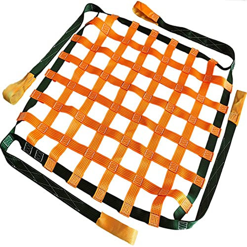 Frachthebenetz - Flaches Frachthebenetz aus Polyester, reißfestes Sicherheitshebenetz, wiederverwendbares mobiles Abschlepphebenetz für Bauarbeiten mit verstärktem Griff (Größe: 1,