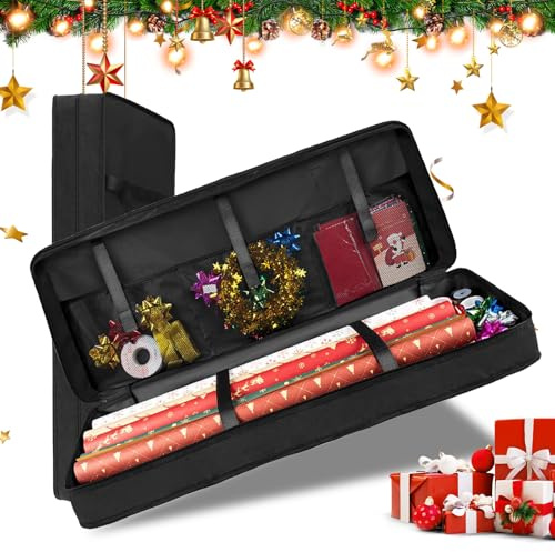 FainFun Aufbewahrungstasche für Geschenkpapierrollen, 80 * 34 * 13cm Weihnachts Aufbewahrungstasche, Wasserdicht und Staubdicht, Geschenkpapier Organizer Box für Weihnachtliches Geschenkpapier