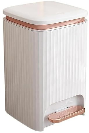 Waste Bin 9/12 Liter Square Plastic Trash Can With Lid, Double Opening Lid Pedal Trash Can With Built-in Pressure Ring For Living Room, Bedroom, Kitchen,bathroom Rubbish(White+rose Gold,9L)