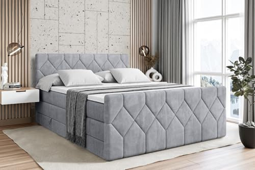 ALTDECOR Boxbett H3 H4 Matratze CATOR-Z King - 160x200 - Grau | Lattenrost, Topper, Boxspringbett mit Bettkasten, Bett mit Stauraum, Doppelbett, Polsterbett
