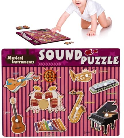 Rrlihjgu Musikalisches Klangpuzzle aus Holz, Musik-Sound-Puzzles für Kleinkinder – Musikinstrumenten-Puzzle aus Holz – Holzpuzzle mit Soundeffekten für Zuhause, Schule, Schule