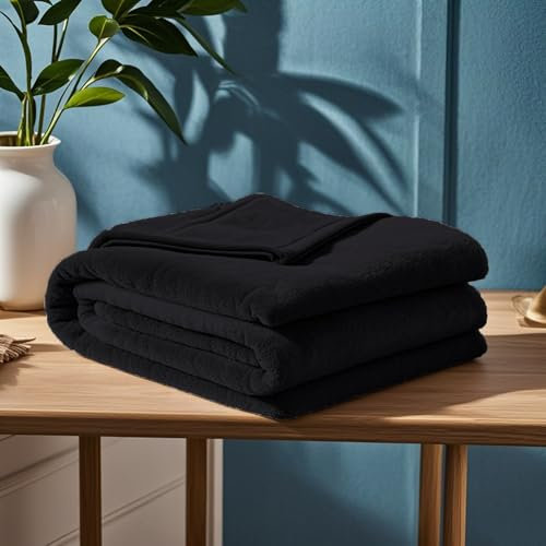 GOUTUI Premium Cashmere-Feeling 120 x 220 cm Weich/Warm/Flauschig Kunstfell Kuscheldecke Falten Beständig/Anti-Verfärben für Sofa Schlafzimmer, Schwarz
