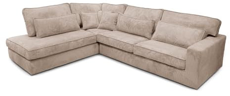 Etussi Home Sofa 3-Sitzer mit Ottomane – Big Sofa XXL – Couch L-Form – Ecksofa Wohnzimmer – Zoom 3 Stoff – Mink