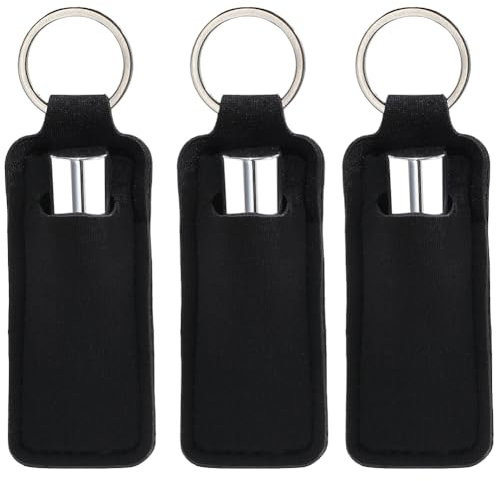 craspire 3 Stück Schwarzer Lippenbalsam Halter Schlüsselanhänger Lippenbalsam Halter Rechteckig Neopren Gummi Bedruckt Lipgloss Clip Lippenstift Etui Hülle Für Frauen Reise Make Up