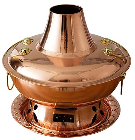 Olla eléctrica de carbón de Doble Uso, de Cobre, Espesada, de Cobre Puro, Estilo Antiguo de Beijing (30 cm)
