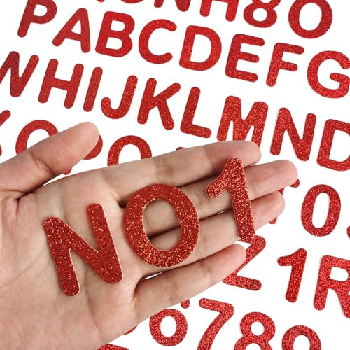 72 Pcs Glitter Iron-on Letters and Numbers Patch, Alphabet Embroidered Patch A-Z, Numbers 0-9 for Jackets, Backpacks, Hats and Shirts- Red